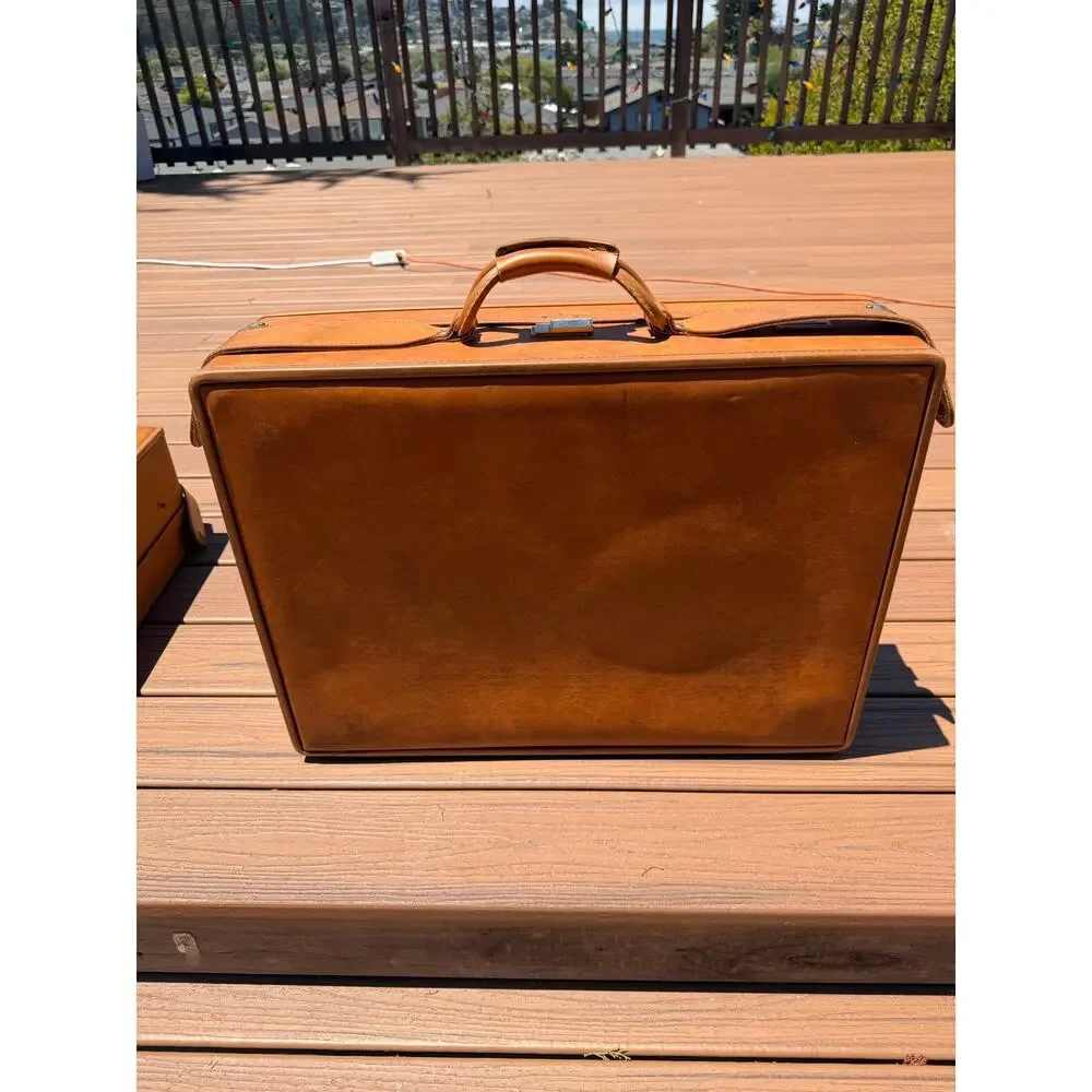 Vintage Large Hartmann Full Leather Suitcase w/ Belting Tan Luggage Travel Case